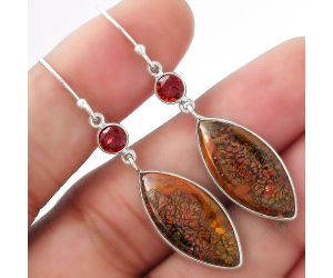 Natural Red Moss Agate & Garnet Earrings SDE53593 E-1002, 11x22 mm