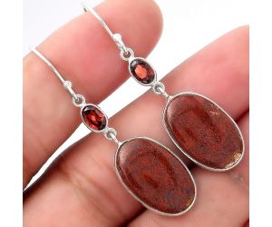 Natural Red Moss Agate & Garnet Earrings SDE53655 E-1002, 11x19 mm