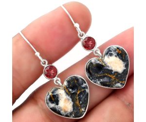 Valentine Gift Heart Indian Blanket Jasper & Garnet Earrings SDE53703 E-1023, 16x17 mm