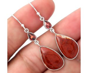 Natural Red Moss Agate & Garnet Earrings SDE53761 E-1002, 10x18 mm