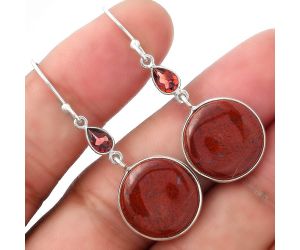 Natural Red Moss Agate & Garnet Earrings SDE53789 E-1002, 15x15 mm