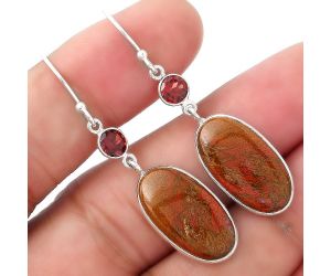 Natural Red Moss Agate & Garnet Earrings SDE53868 E-1002, 11x20 mm