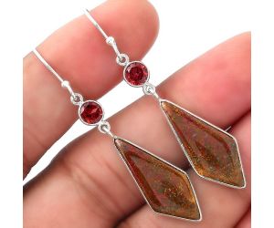 Natural Red Moss Agate & Garnet Earrings SDE53919 E-1002, 10x24 mm