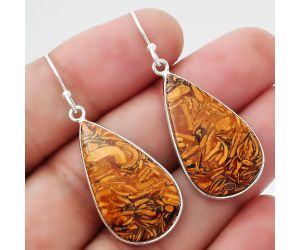 Natural Coquina Fossil Jasper - India Earrings SDE54710 E-1001, 16x28 mm