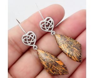 Celtic - Coquina Fossil Jasper - India Earrings SDE57076 E-1213, 16x29 mm