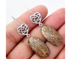 Celtic - Coquina Fossil Jasper - India Earrings SDE57089 E-1213, 13x24 mm