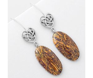 Celtic - Coquina Fossil Jasper - India Earrings SDE57089 E-1213, 13x24 mm