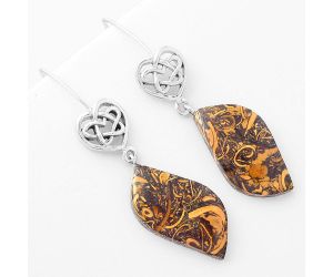 Celtic - Coquina Fossil Jasper - India Earrings SDE57131 E-1213, 12x25 mm