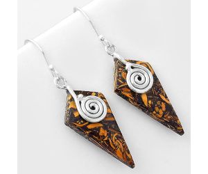 Spiral - Coquina Fossil Jasper - India Earrings SDE57540 E-1137, 14x27 mm