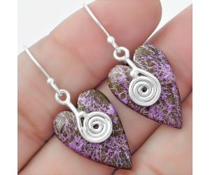 Valentine Gift Spiral - Heart Natural Purpurite Earrings SDE57562 E-1137, 15x22 mm