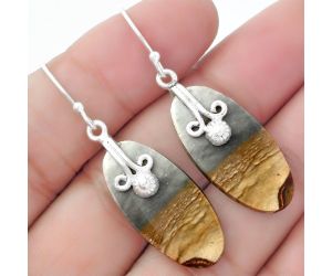 Natural Polygram Jasper Earrings SDE57593 E-1137, 13x27 mm