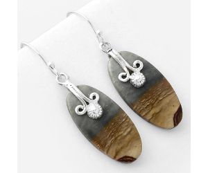 Natural Polygram Jasper Earrings SDE57593 E-1137, 13x27 mm