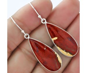 Natural Red Moss Agate Earrings SDE59171 E-1001, 13x29 mm