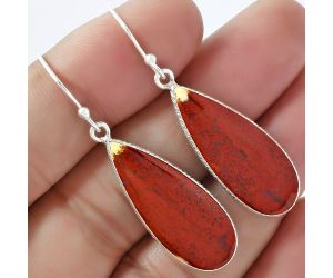 Natural Red Moss Agate Earrings SDE59445 E-1001, 11x29 mm