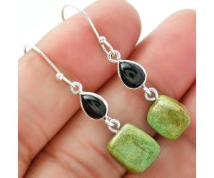 Natural Serpentine and Black Onyx Earrings SDE60436 E-1011, 9x11 mm