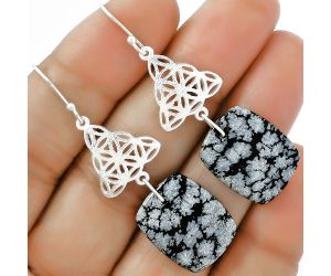 Natural Snow Flake Obsidian Earrings SDE61031 E-1108, 16x19 mm