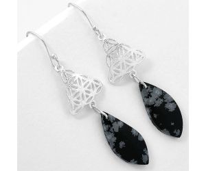 Natural Snow Flake Obsidian Earrings SDE61033 E-1108, 11x24 mm