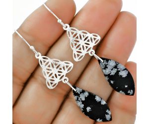 Natural Snow Flake Obsidian Earrings SDE61033 E-1108, 11x24 mm