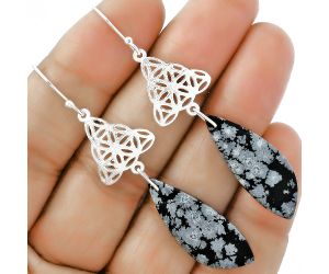 Natural Snow Flake Obsidian Earrings SDE61035 E-1108, 11x29 mm