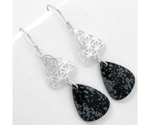 Natural Snow Flake Obsidian Earrings SDE61037 E-1108, 15x20 mm