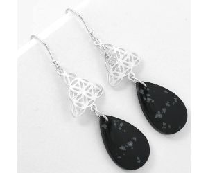 Natural Snow Flake Obsidian Earrings SDE61039 E-1108, 14x29 mm