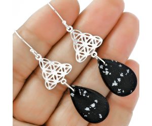 Natural Snow Flake Obsidian Earrings SDE61039 E-1108, 14x29 mm