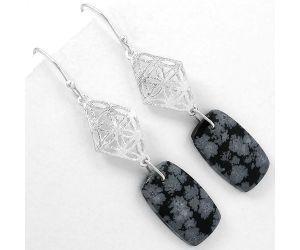 Natural Snow Flake Obsidian Earrings SDE61095 E-1108, 12x21 mm