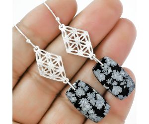 Natural Snow Flake Obsidian Earrings SDE61095 E-1108, 12x21 mm