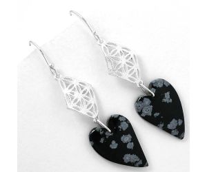 Valentine Gift Heart Natural Snow Flake Obsidian Earrings SDE61102 E-1108, 16x22 mm