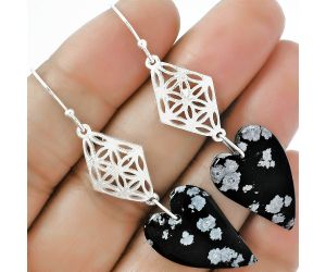 Valentine Gift Heart Natural Snow Flake Obsidian Earrings SDE61102 E-1108, 16x22 mm