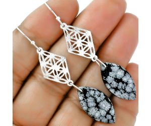 Natural Snow Flake Obsidian Earrings SDE61116 E-1108, 12x23 mm