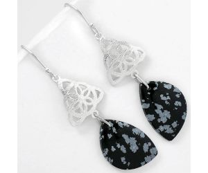 Natural Snow Flake Obsidian Earrings SDE61136 E-1108, 15x22 mm