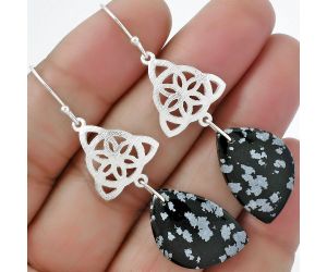 Natural Snow Flake Obsidian Earrings SDE61136 E-1108, 15x22 mm