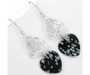 Valentine Gift Heart Natural Snow Flake Obsidian Earrings SDE61137 E-1108, 17x18 mm