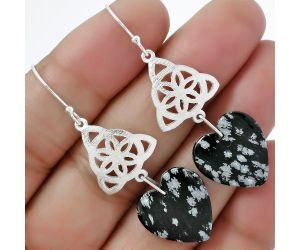 Valentine Gift Heart Natural Snow Flake Obsidian Earrings SDE61137 E-1108, 17x18 mm