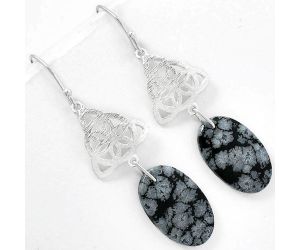 Natural Snow Flake Obsidian Earrings SDE61146 E-1108, 13x21 mm