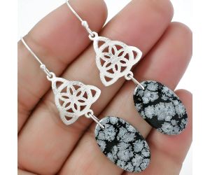 Natural Snow Flake Obsidian Earrings SDE61146 E-1108, 13x21 mm