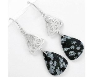 Natural Snow Flake Obsidian Earrings SDE61158 E-1108, 17x23 mm