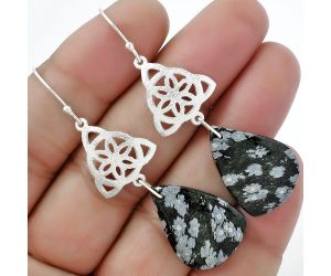 Natural Snow Flake Obsidian Earrings SDE61158 E-1108, 17x23 mm