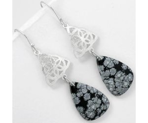 Natural Snow Flake Obsidian Earrings SDE61166 E-1108, 15x23 mm