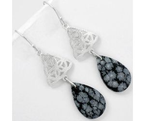 Natural Snow Flake Obsidian Earrings SDE61169 E-1108, 14x22 mm