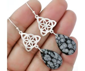 Natural Snow Flake Obsidian Earrings SDE61169 E-1108, 14x22 mm