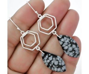 Natural Snow Flake Obsidian Earrings SDE61188 E-1148, 13x26 mm