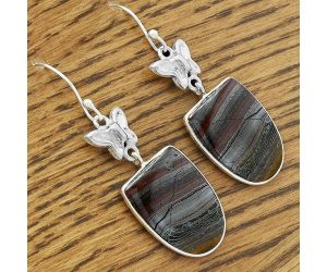 Butterfly - Natural Iron Tiger Eye Earrings SDE61504 E-1080, 16x21 mm