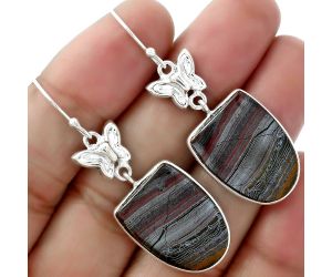 Butterfly - Natural Iron Tiger Eye Earrings SDE61504 E-1080, 16x21 mm