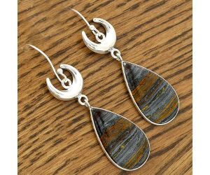 Crescent Moon - Natural Iron Tiger Eye Earrings SDE61668 E-1207, 14x25 mm