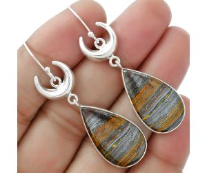 Crescent Moon - Natural Iron Tiger Eye Earrings SDE61668 E-1207, 14x25 mm