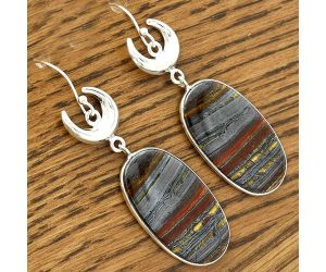 Crescent Moon - Natural Iron Tiger Eye Earrings SDE61683 E-1207, 16x29 mm