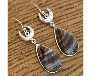 Crescent Moon - Natural Iron Tiger Eye Earrings SDE61691 E-1207, 16x26 mm