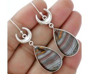 Crescent Moon - Natural Iron Tiger Eye Earrings SDE61691 E-1207, 16x26 mm